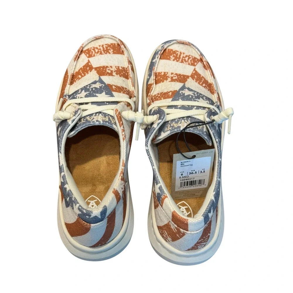 Ariat Hilo Women Distressed Flag Canvas Slip On Loafers Red White Blue Size  NIB